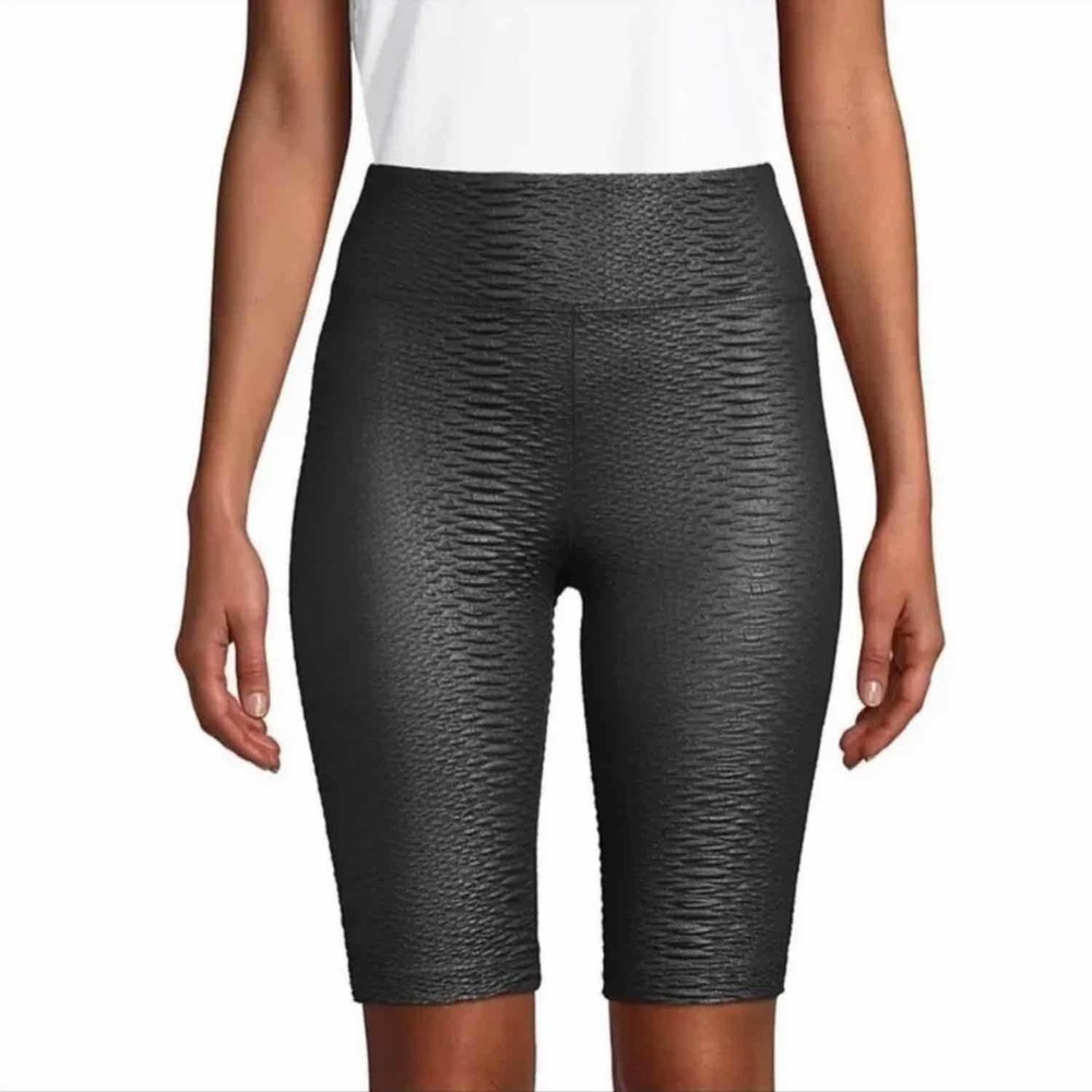 Koral Densonic Flora Black Textured High Rise Biker Shorts Size XS